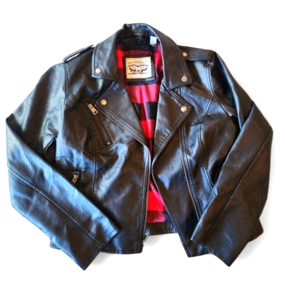 Levi's Black PUV Leather Biker Jacket with Red Lining Size Medium - Picture 1 of 5